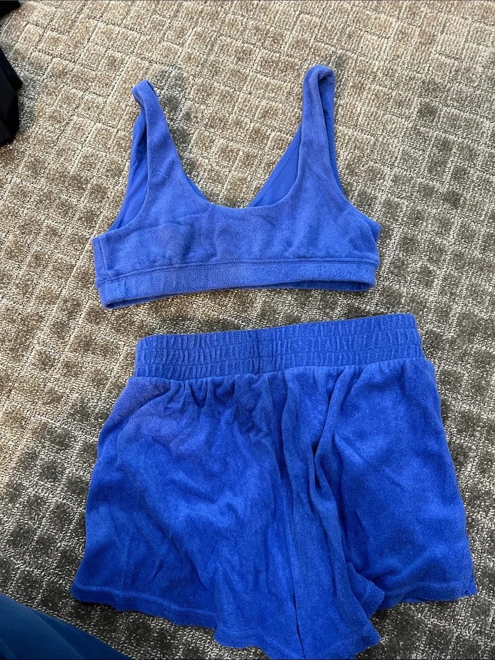 Cozy Terry Bralette & Elastic Waist Shorts Set — Royal Blue - Picture 3 of 3
